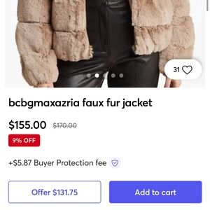 BCBGMaxAzria Tan Teddy Jacket Plush Faux Fur ( BNWOT) Not ever worn!